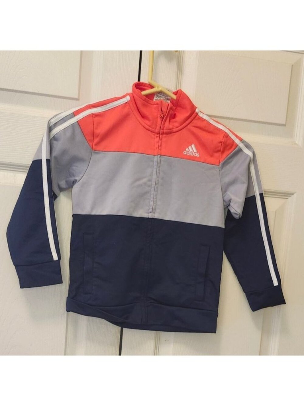 Kids Boy Girl Adidas Colorblock Orange/Gray/Navy Full-Zip Track Jacket Size 6